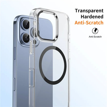 For iPhone 16 Pro Magnetic Case Transparent Crystal PC Hard Back Phone Cover