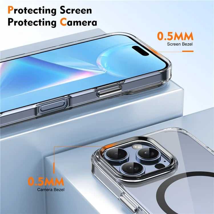 For iPhone 16 Pro Magnetic Case Transparent Crystal PC Hard Back Phone Cover