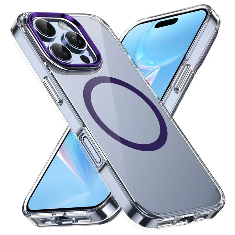 For iPhone 16 Pro Magnetic Case Transparent Crystal PC Hard Back Phone Cover