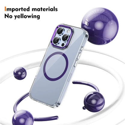For iPhone 16 Pro Magnetic Case Transparent Crystal PC Hard Back Phone Cover