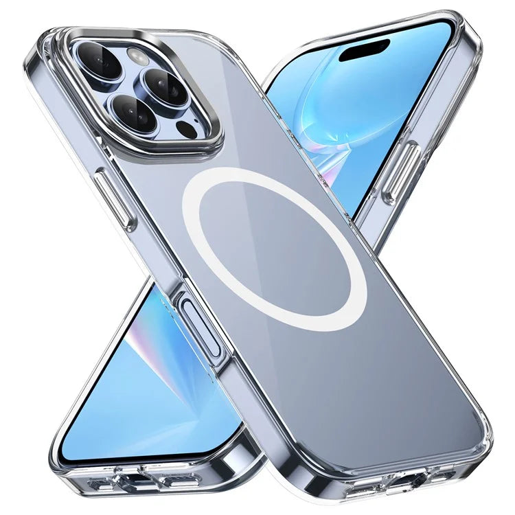 For iPhone 16 Pro Magnetic Case Transparent Crystal PC Hard Back Phone Cover