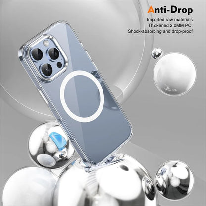 For iPhone 16 Pro Magnetic Case Transparent Crystal PC Hard Back Phone Cover