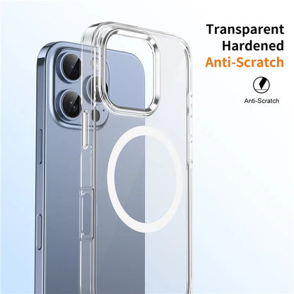 For iPhone 16 Pro Magnetic Case Transparent Crystal PC Hard Back Phone Cover