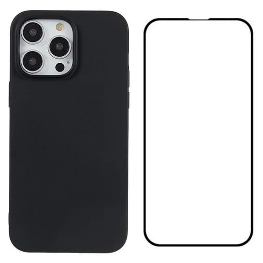 WANLONFENG MS Series for iPhone 15 Pro Max TPU Case with Screen Film 2-in-1 (Big Lens Hole)