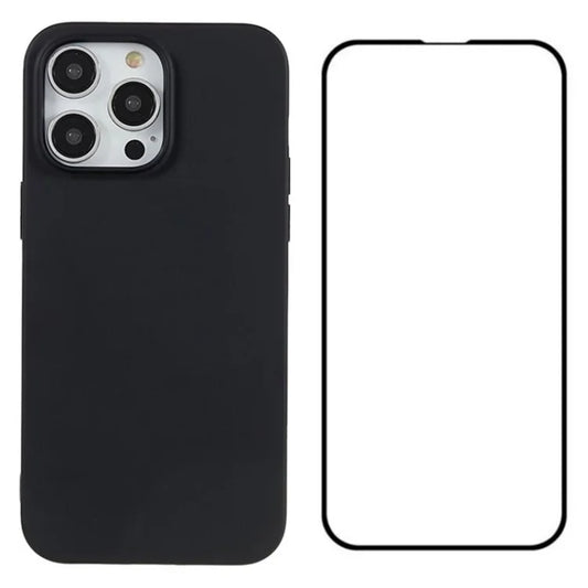 WANLONFENG MS Series for iPhone 15 Pro TPU Case with Tempered Glass Screen Film (Big Lens Hole)