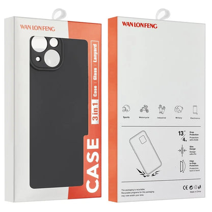 WANLONFENG MS Series for iPhone 15 Pro TPU Case with Tempered Glass Screen Film (Big Lens Hole)