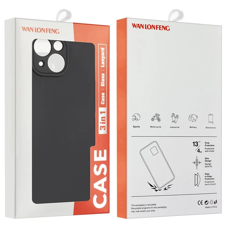 WANLONFENG MS Series for iPhone 13 TPU Phone Case with Tempered Glass Film (Big Lens Hole)