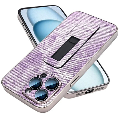 For iPhone 13 Pro Max Case Push-Pull Kickstand PU Leather Phone Back Cover Camera Protection