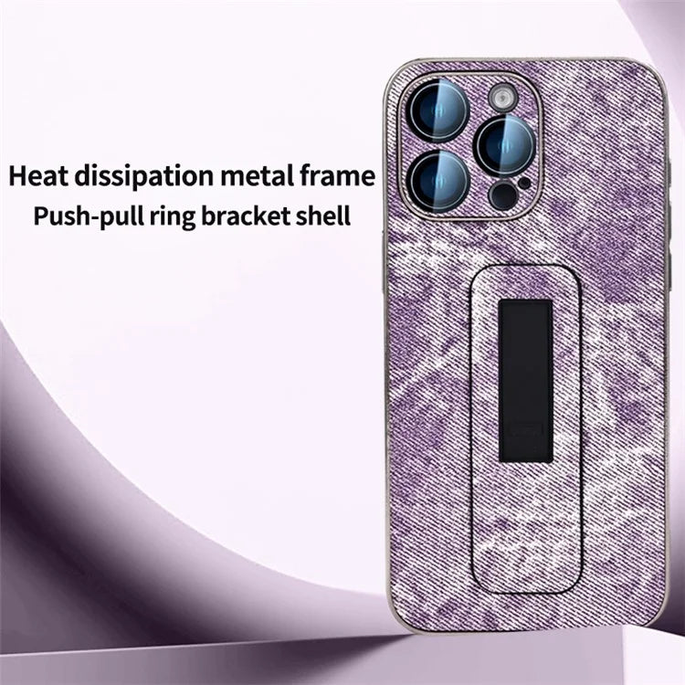 For iPhone 13 Pro Max Case Push-Pull Kickstand PU Leather Phone Back Cover Camera Protection