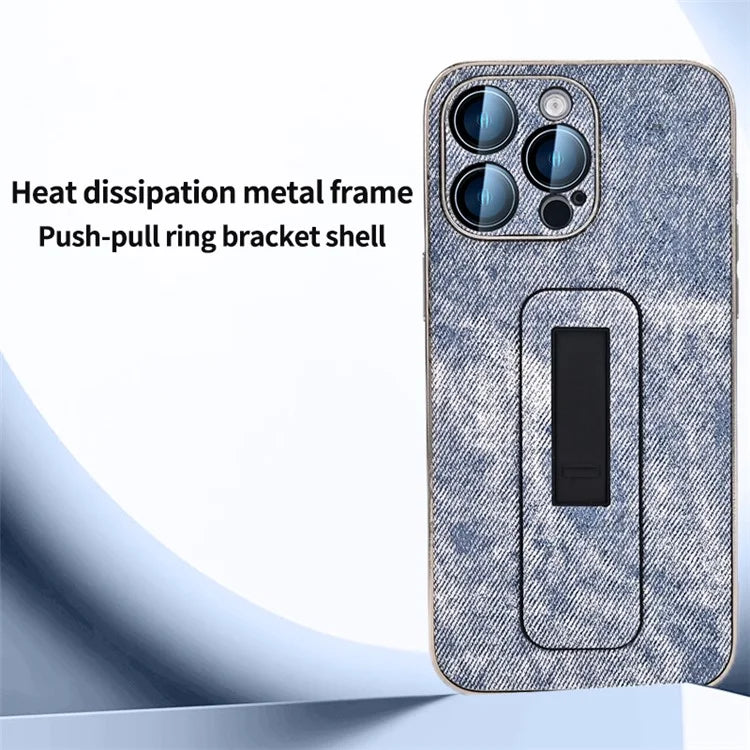For iPhone 13 Pro Max Case Push-Pull Kickstand PU Leather Phone Back Cover Camera Protection