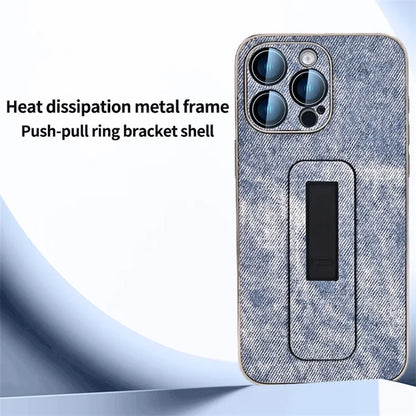 For iPhone 13 Pro Max Case Push-Pull Kickstand PU Leather Phone Back Cover Camera Protection