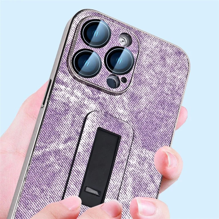 For iPhone 13 Pro Max Case Push-Pull Kickstand PU Leather Phone Back Cover Camera Protection