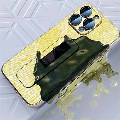 For iPhone 13 Pro Max Case Push-Pull Kickstand PU Leather Phone Back Cover Camera Protection