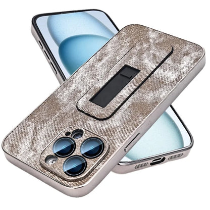 For iPhone 13 Pro Max Case Push-Pull Kickstand PU Leather Phone Back Cover Camera Protection