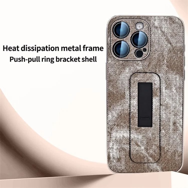For iPhone 13 Pro Max Case Push-Pull Kickstand PU Leather Phone Back Cover Camera Protection