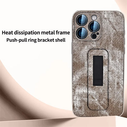 For iPhone 13 Pro Max Case Push-Pull Kickstand PU Leather Phone Back Cover Camera Protection