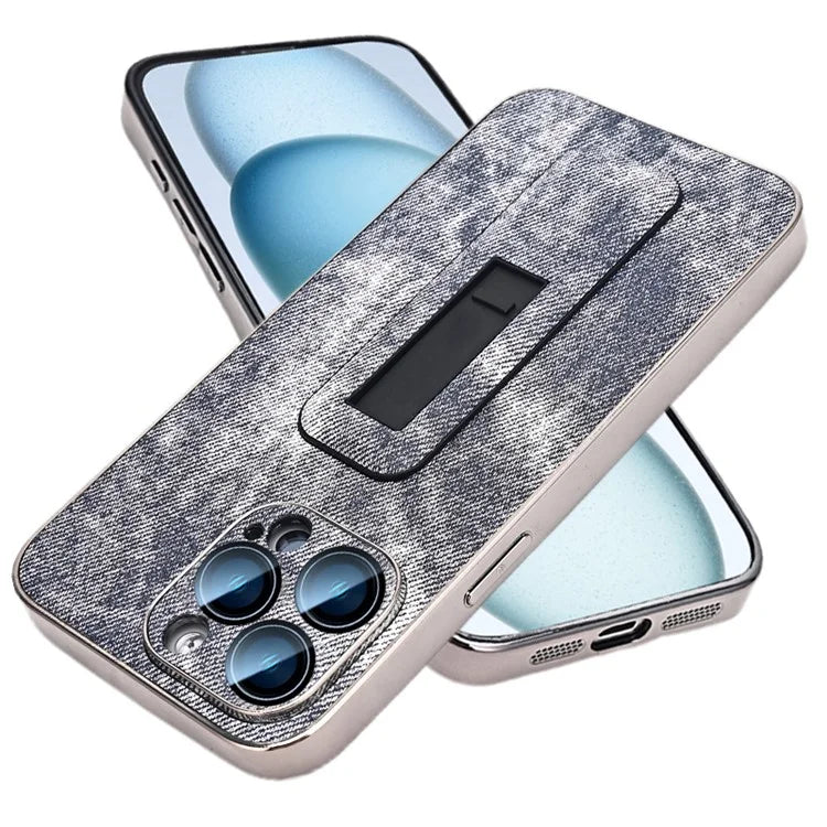 For iPhone 13 Pro Max Case Push-Pull Kickstand PU Leather Phone Back Cover Camera Protection