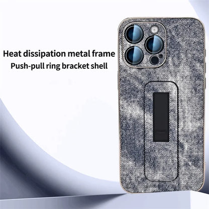 For iPhone 13 Pro Max Case Push-Pull Kickstand PU Leather Phone Back Cover Camera Protection