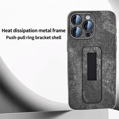 For iPhone 13 Pro Max Case Push-Pull Kickstand PU Leather Phone Back Cover Camera Protection
