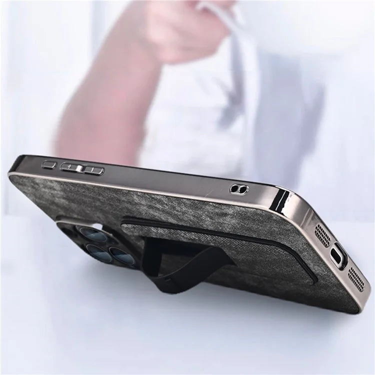 For iPhone 13 Pro Max Case Push-Pull Kickstand PU Leather Phone Back Cover Camera Protection