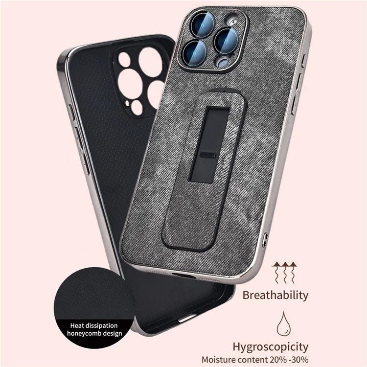 For iPhone 13 Pro Max Case Push-Pull Kickstand PU Leather Phone Back Cover Camera Protection