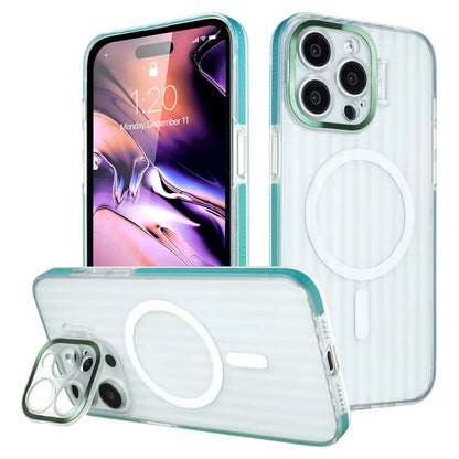 For iPhone 14 Pro Max Case Compatible with MagSafe Kickstand PC+TPU Phone Cover Strip Pattern Anti-Slip