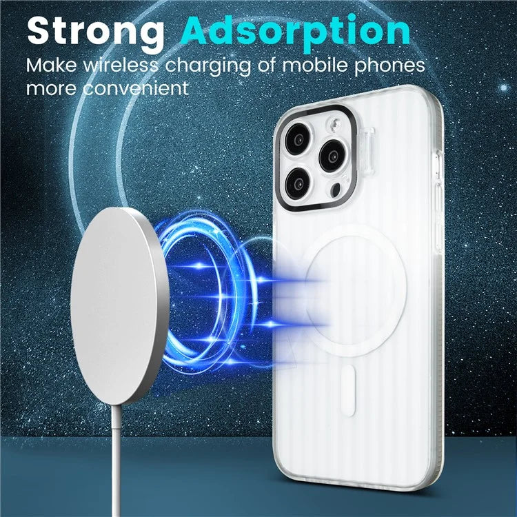 For iPhone 14 Pro Case with Kickstand PC+TPU Phone Cover Strip Pattern Back Compatible with MagSafe
