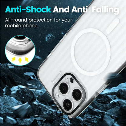 For iPhone 14 Pro Case with Kickstand PC+TPU Phone Cover Strip Pattern Back Compatible with MagSafe