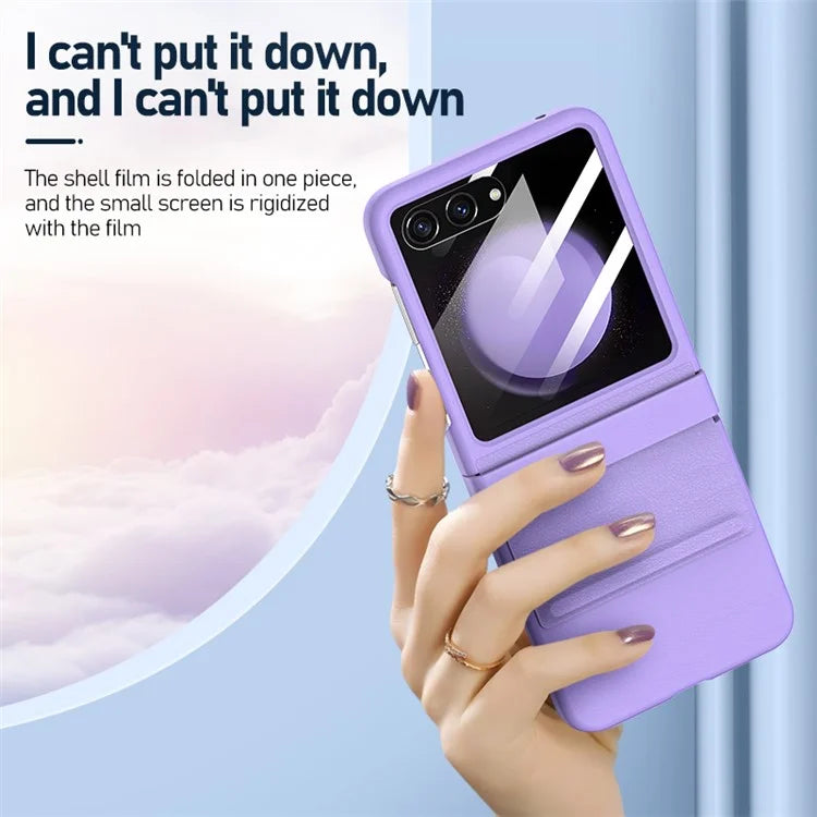 For Samsung Galaxy Z Flip5 5G Case Hinge Protection Leather+PC Phone Cover with Rear Screen Film