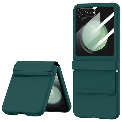 For Samsung Galaxy Z Flip5 5G Case Hinge Protection Leather+PC Phone Cover with Rear Screen Film