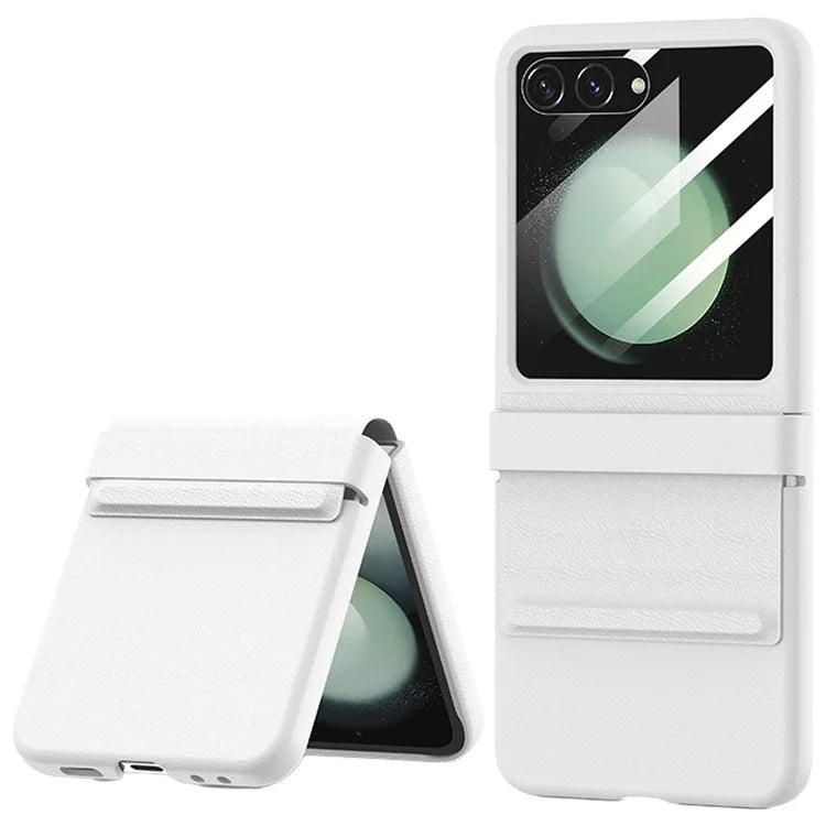 For Samsung Galaxy Z Flip5 5G Case Hinge Protection Leather+PC Phone Cover with Rear Screen Film