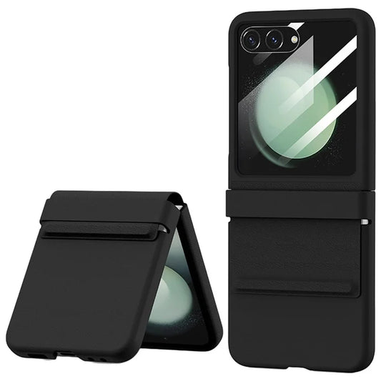 For Samsung Galaxy Z Flip6 5G / Z Flip5 5G Case Anti-Scratch Leather+PC Phone Cover with Rear Screen Film