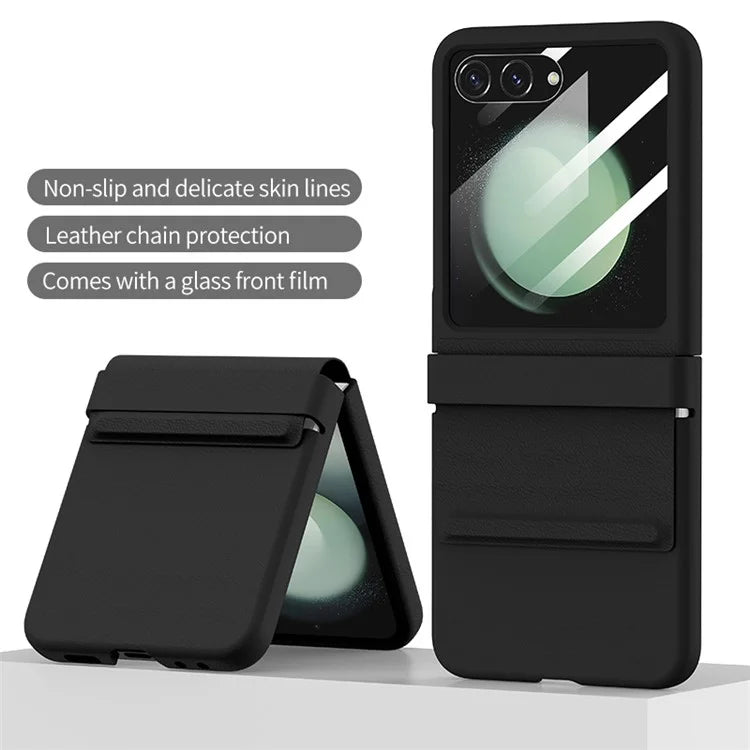 For Samsung Galaxy Z Flip6 5G / Z Flip5 5G Case Anti-Scratch Leather+PC Phone Cover with Rear Screen Film