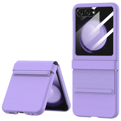 For Samsung Galaxy Z Flip6 5G / Z Flip5 5G Case Anti-Scratch Leather+PC Phone Cover with Rear Screen Film