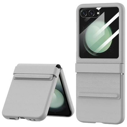For Samsung Galaxy Z Flip6 5G / Z Flip5 5G Case Anti-Scratch Leather+PC Phone Cover with Rear Screen Film