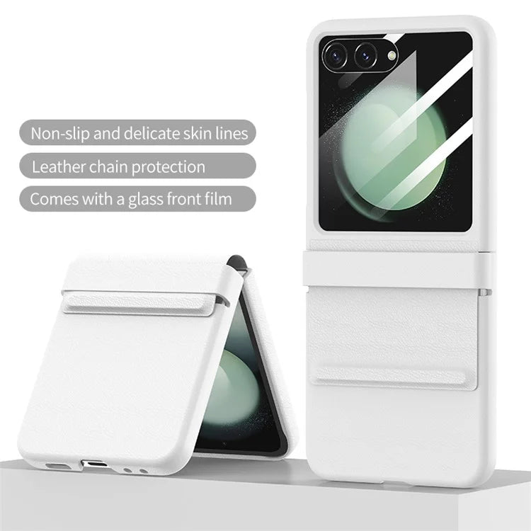 For Samsung Galaxy Z Flip6 5G / Z Flip5 5G Case Anti-Scratch Leather+PC Phone Cover with Rear Screen Film