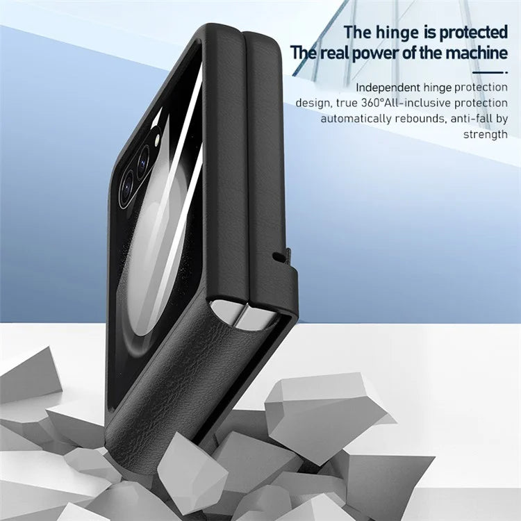 For Samsung Galaxy Z Flip6 5G / Z Flip5 5G Case Anti-Scratch Leather+PC Phone Cover with Rear Screen Film