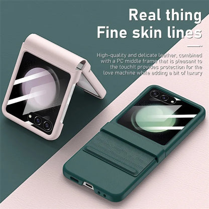 For Samsung Galaxy Z Flip6 5G / Z Flip5 5G Case Anti-Scratch Leather+PC Phone Cover with Rear Screen Film