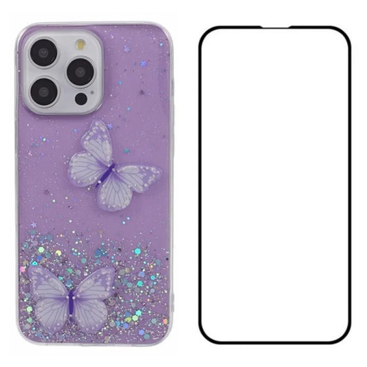 WANLONFENG AW Series for iPhone 16 Pro Max Case with Screen Film TPU Phone Cover 3D Butterfly Epoxy