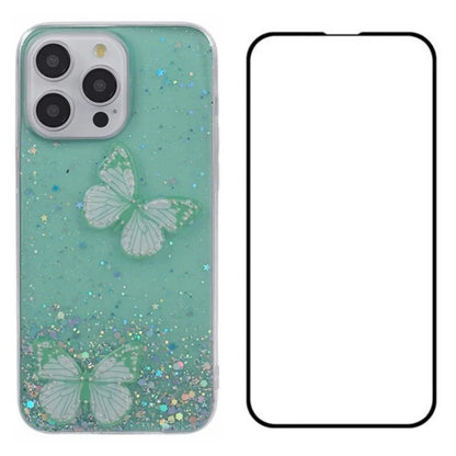 WANLONFENG AW Series for iPhone 16 Pro Max Case with Screen Film TPU Phone Cover 3D Butterfly Epoxy