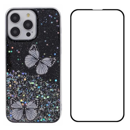 WANLONFENG AW Series for iPhone 16 Pro Max Case with Screen Film TPU Phone Cover 3D Butterfly Epoxy