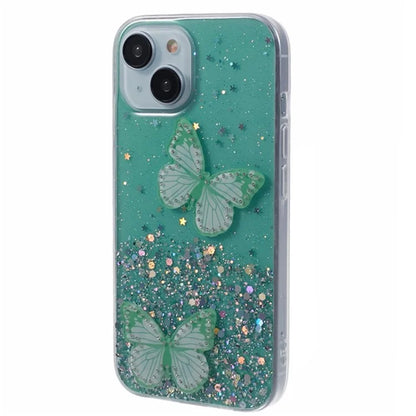 WANLONFENG AW Series for iPhone 13 TPU Case PVC Butterfly Glitter Back Cover with Screen Protector