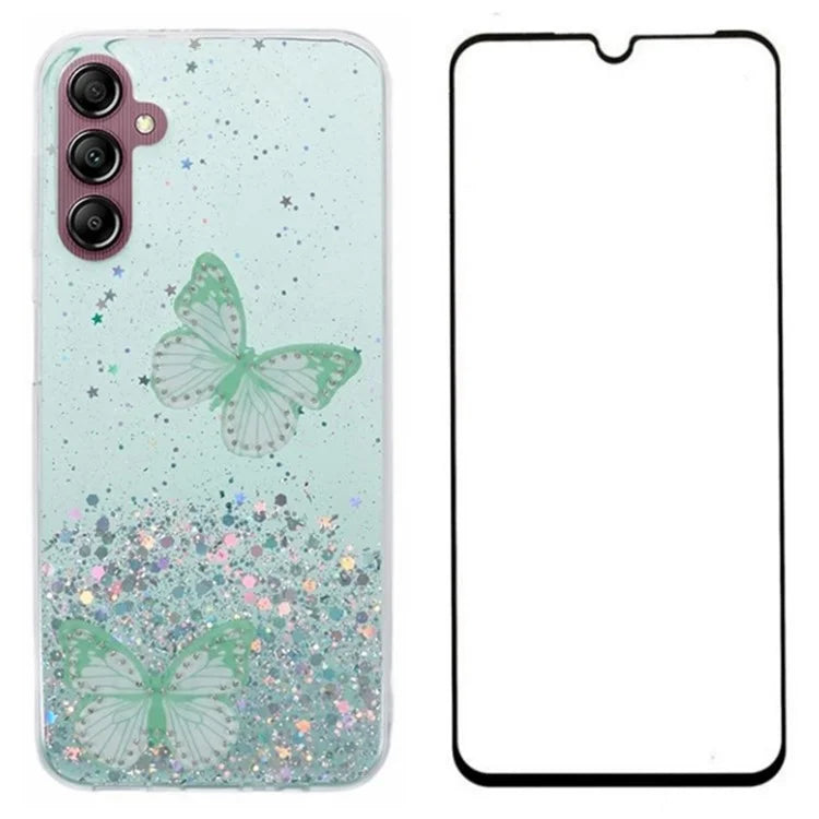 WANLONFENG AW Series for Samsung Galaxy A24 4G (162.1 X 77.6 X 8.3mm) Case TPU Phone Cover with Butterfly Decor HD Film