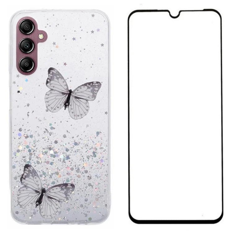 WANLONFENG AW Series for Samsung Galaxy A14 4G / 5G Case TPU Shiny Butterfly Phone Cover with HD Film
