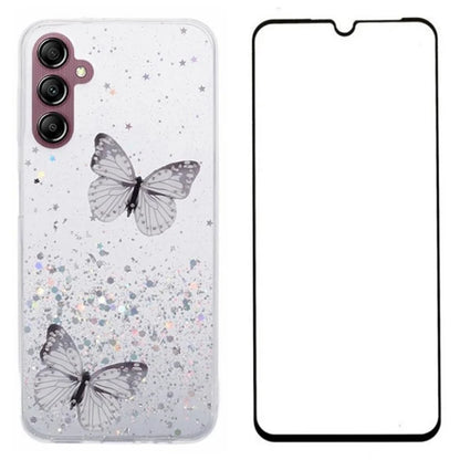 WANLONFENG AW Series for Samsung Galaxy A14 4G / 5G Case TPU Shiny Butterfly Phone Cover with HD Film