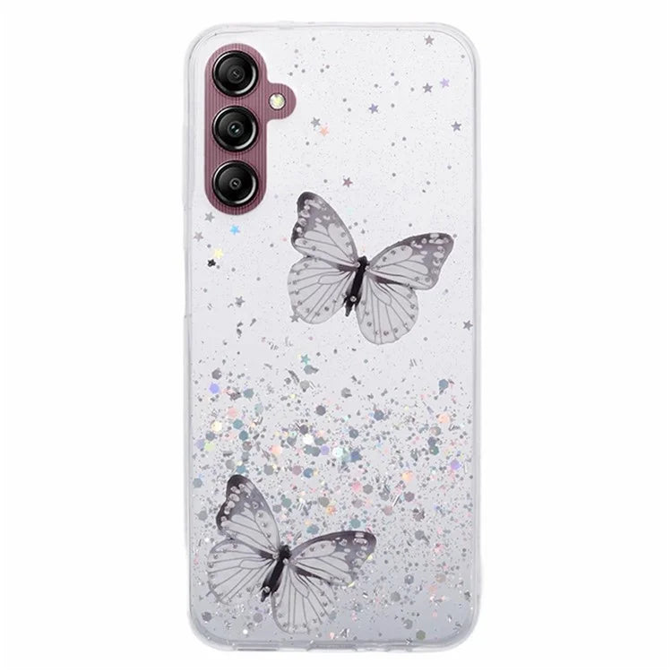 WANLONFENG AW Series for Samsung Galaxy A14 4G / 5G Case TPU Shiny Butterfly Phone Cover with HD Film