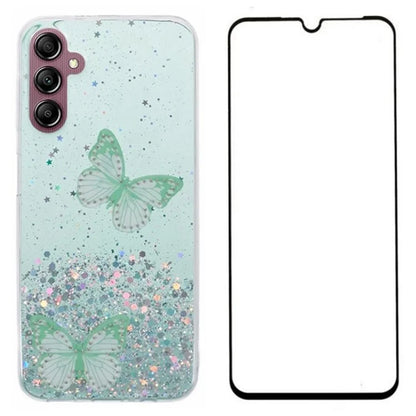WANLONFENG AW Series for Samsung Galaxy A14 4G / 5G Case TPU Shiny Butterfly Phone Cover with HD Film