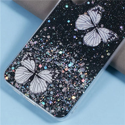 WANLONFENG AW Series for Samsung Galaxy A14 4G / 5G Case TPU Shiny Butterfly Phone Cover with HD Film