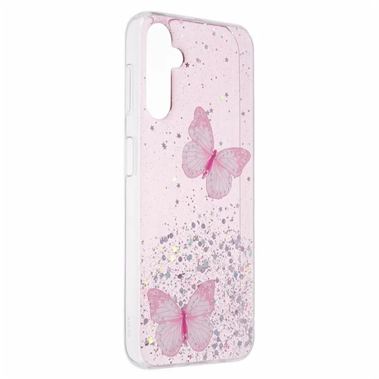 WANLONFENG AW Series for Samsung Galaxy A54 5G Case Glitter 3D Butterfly TPU Phone Cover with HD Film 2-in-1
