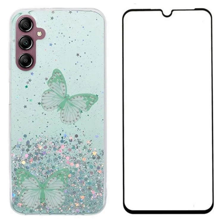 WANLONFENG AW Series for Samsung Galaxy A54 5G Case Glitter 3D Butterfly TPU Phone Cover with HD Film 2-in-1
